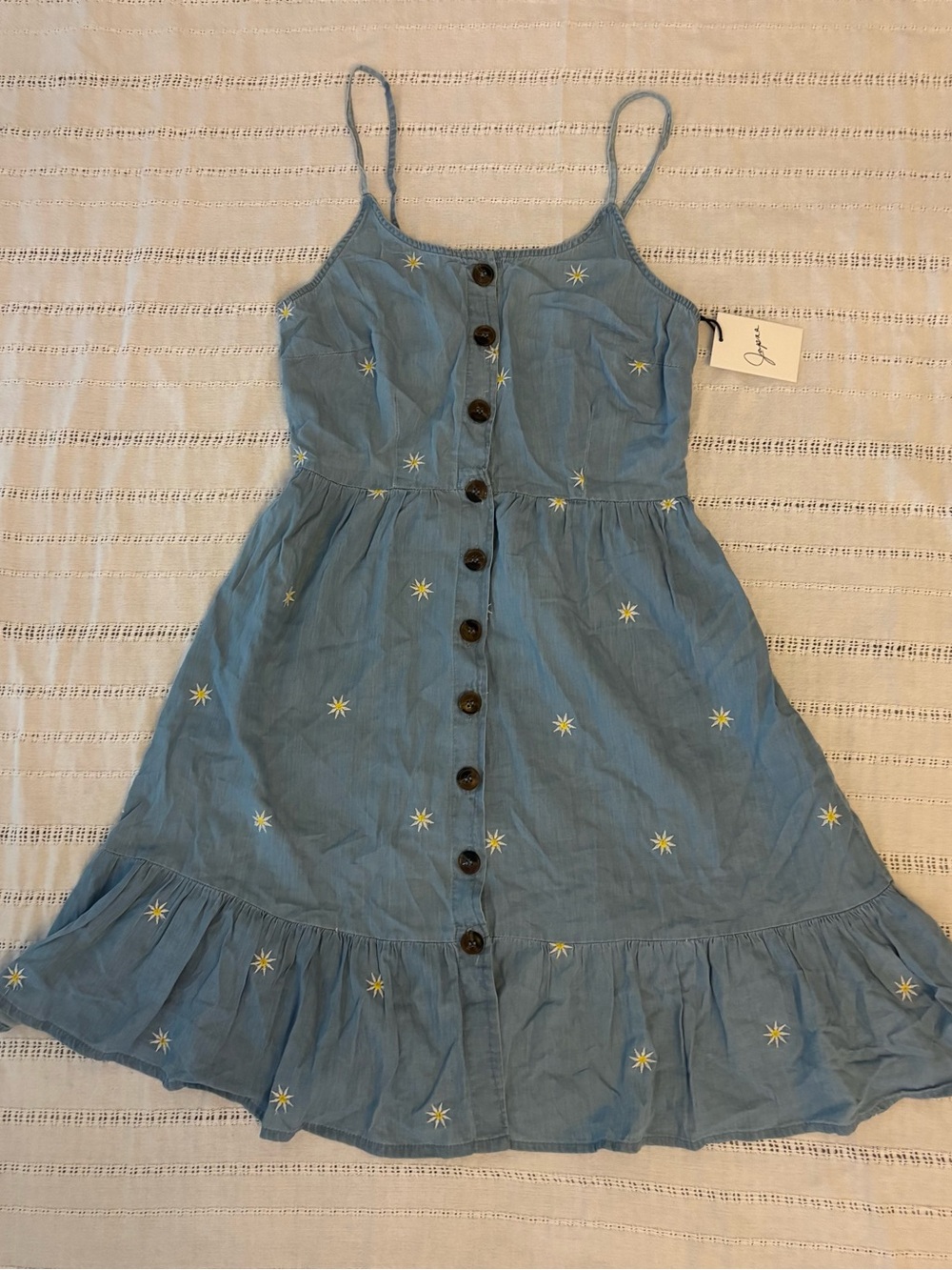 New Japna Light Blue Embroidered Button-Front Sundress
